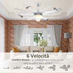 Ceiling Fan with 3-Mode LED Light and Remote Control, 6 Speeds, Φ132x40cm