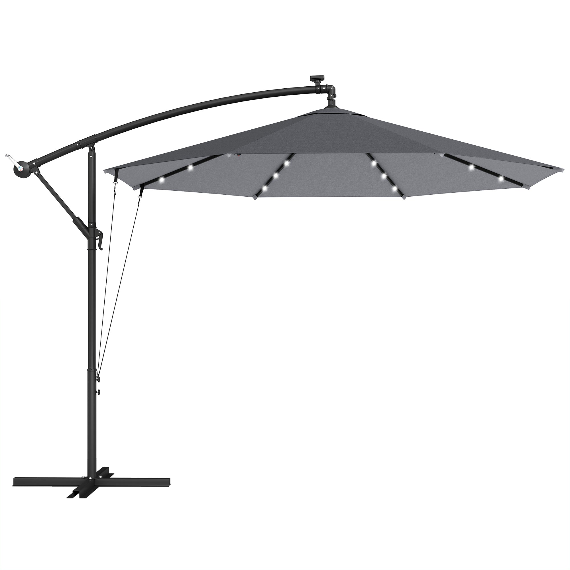 Outsunny 3m Cantilever Umbrella with Solar LED Lights, Garden Umbrella, Grey