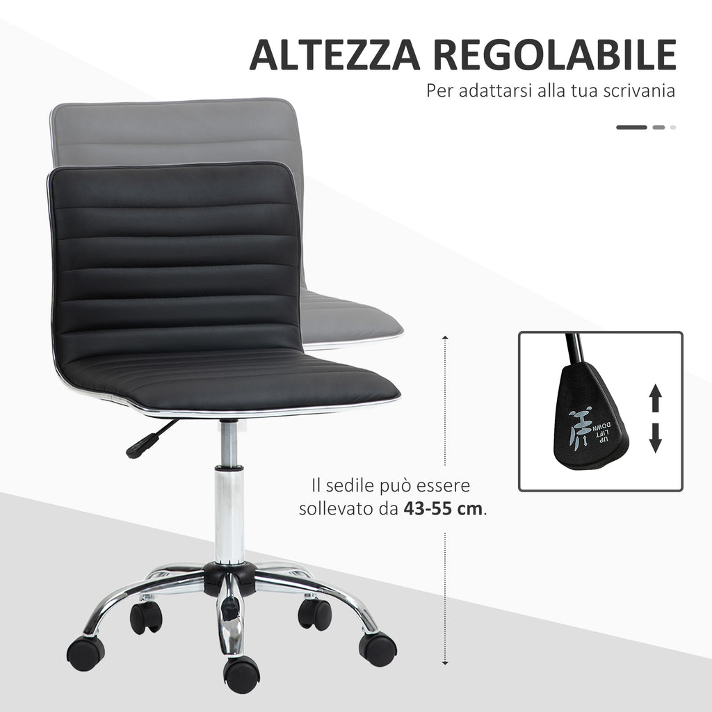 Ergonomic Office Chair in PU Leather with Adjustable Height, Swivel Seat and Wheels, Black