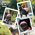 PawHut 2-in-1 Foldable Dog Stroller, Convertible to a Carrier with 2 Leashes and Cushion, Pink