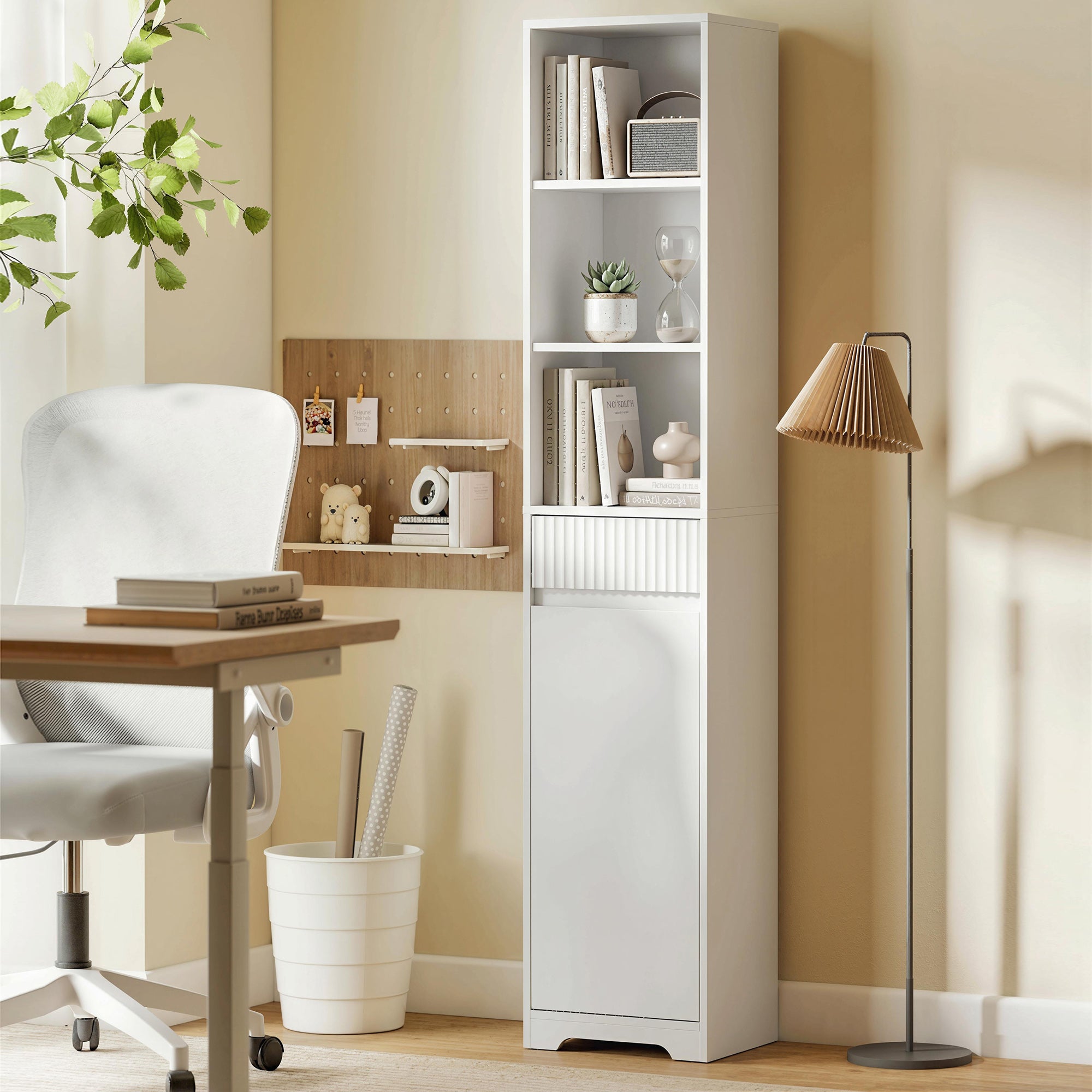 HOMCOM Tall Bathroom Cabinet, Freestanding Unit with Adjustable Shelf