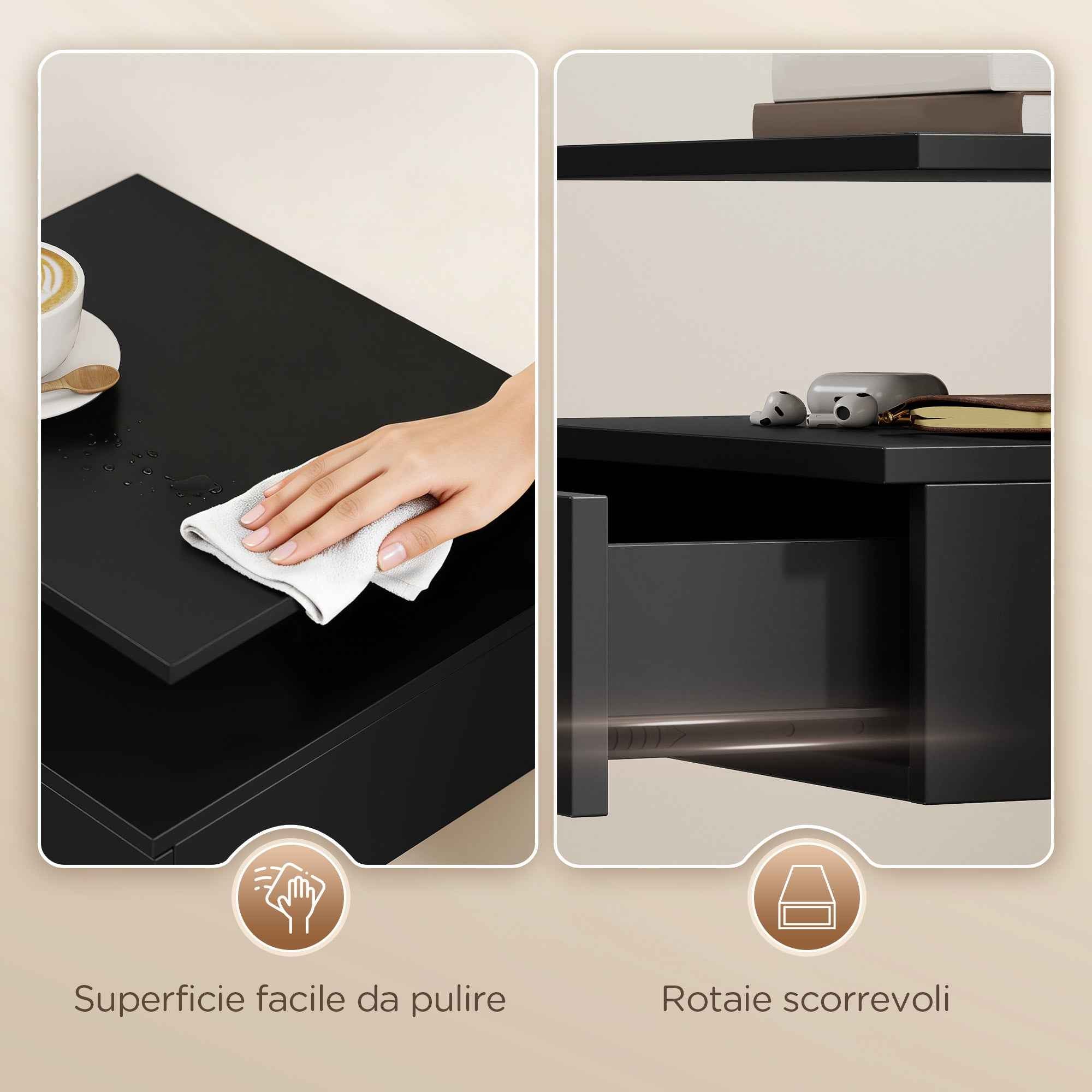 HOMCOM Set of 2 Floating Nightstands with Drawer and Open Shelf, 35x32x22.5 cm, Black