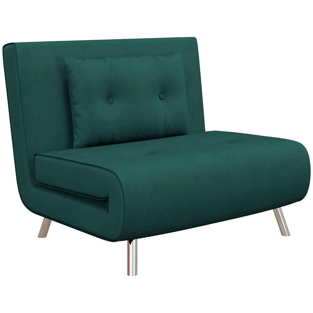 Single Reclining Velvet Armchair, 100x88x83cm, Dark Green
