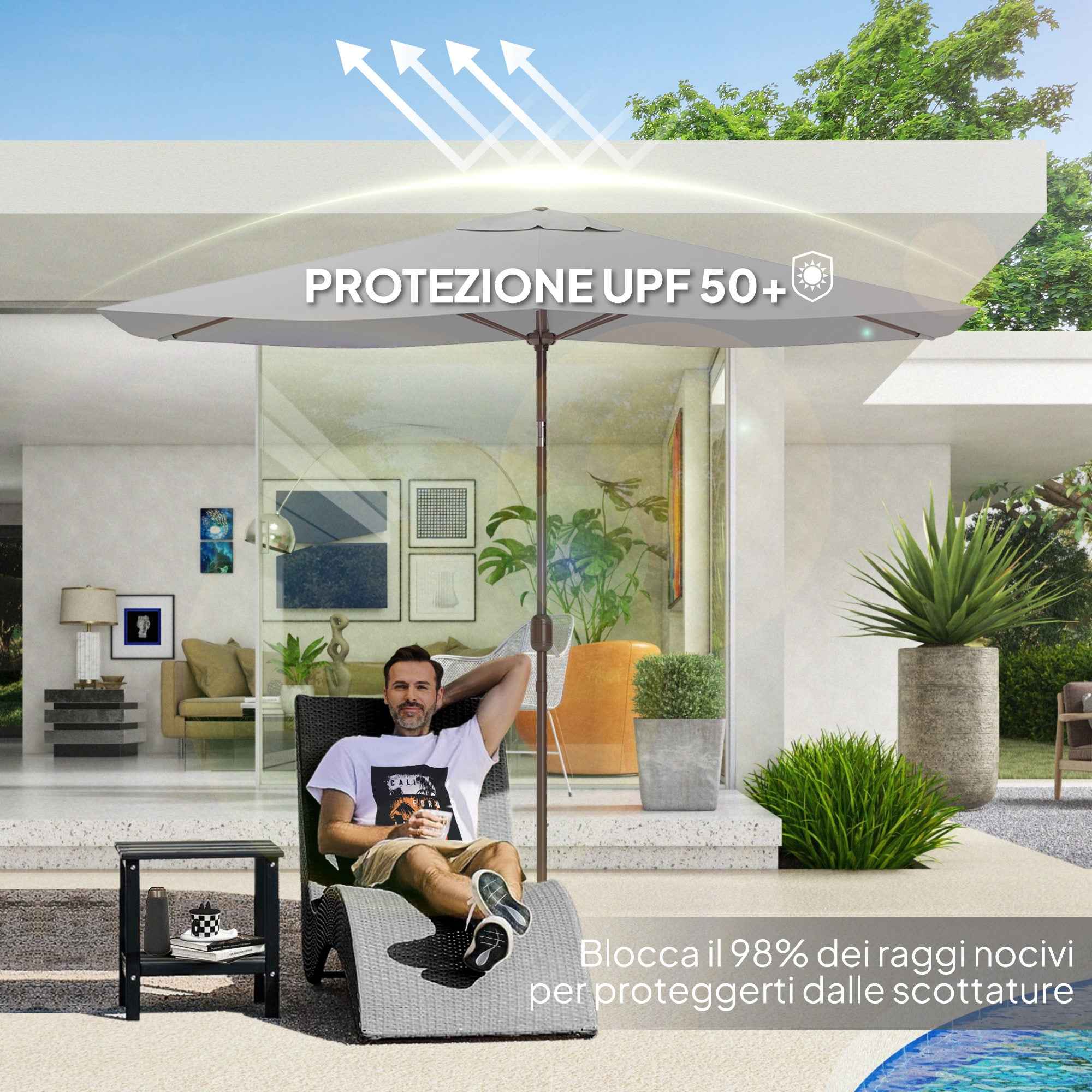 Outsunny 3x2m Rectangular Umbrella Cover with Top Vent, 180g/m² Polyester, Light Grey
