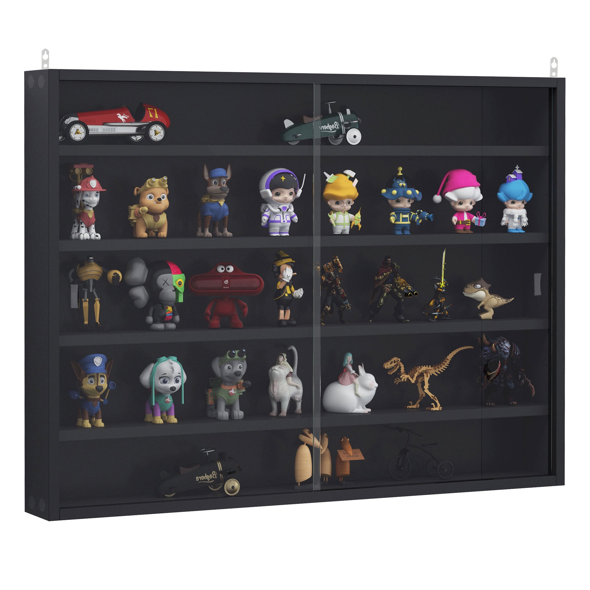 HOMCOM 5-Tier Wall Display Cabinet with Adjustable Shelves, in Glass and Chipboard, 80x9.5x60 cm, Black - Borgè