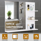 kleankin Bathroom Wall Cabinet 60 x 10 x 48cm, with Mirror and 3 Shelves, White MDF Wall Cabinet
