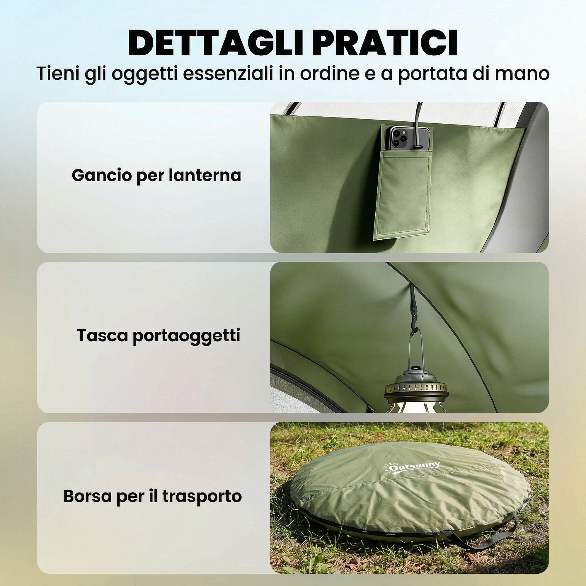 Outsunny Pop-Up Camping Tent for 2-3 People, 2 Doors, 2 Windows, Waterproof, Green