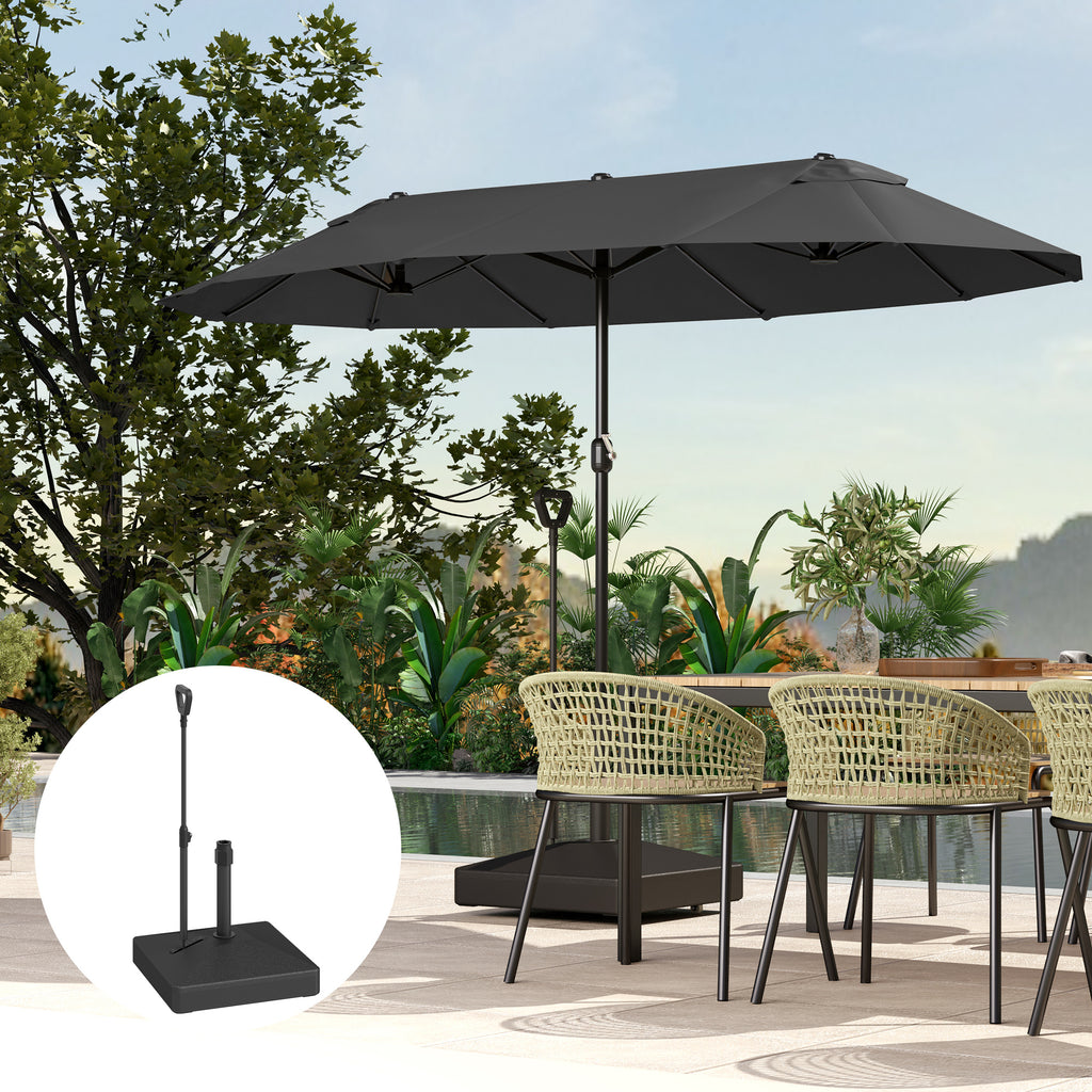 HDPE Umbrella Base with Handle and Wheels and Fillable with Water or Sand, 60x60x100 cm, Black