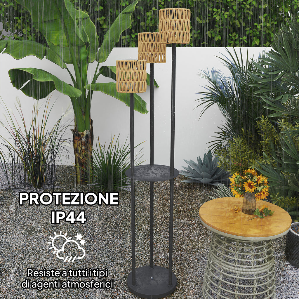 Solar Outdoor Lamp in Boho Style with Central Shelf, in PE Rattan and Steel, Ø37x144 cm, Black and Yellow