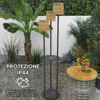 Solar Outdoor Lamp in Boho Style with Central Shelf, in PE Rattan and Steel, Ø37x144 cm, Black and Yellow