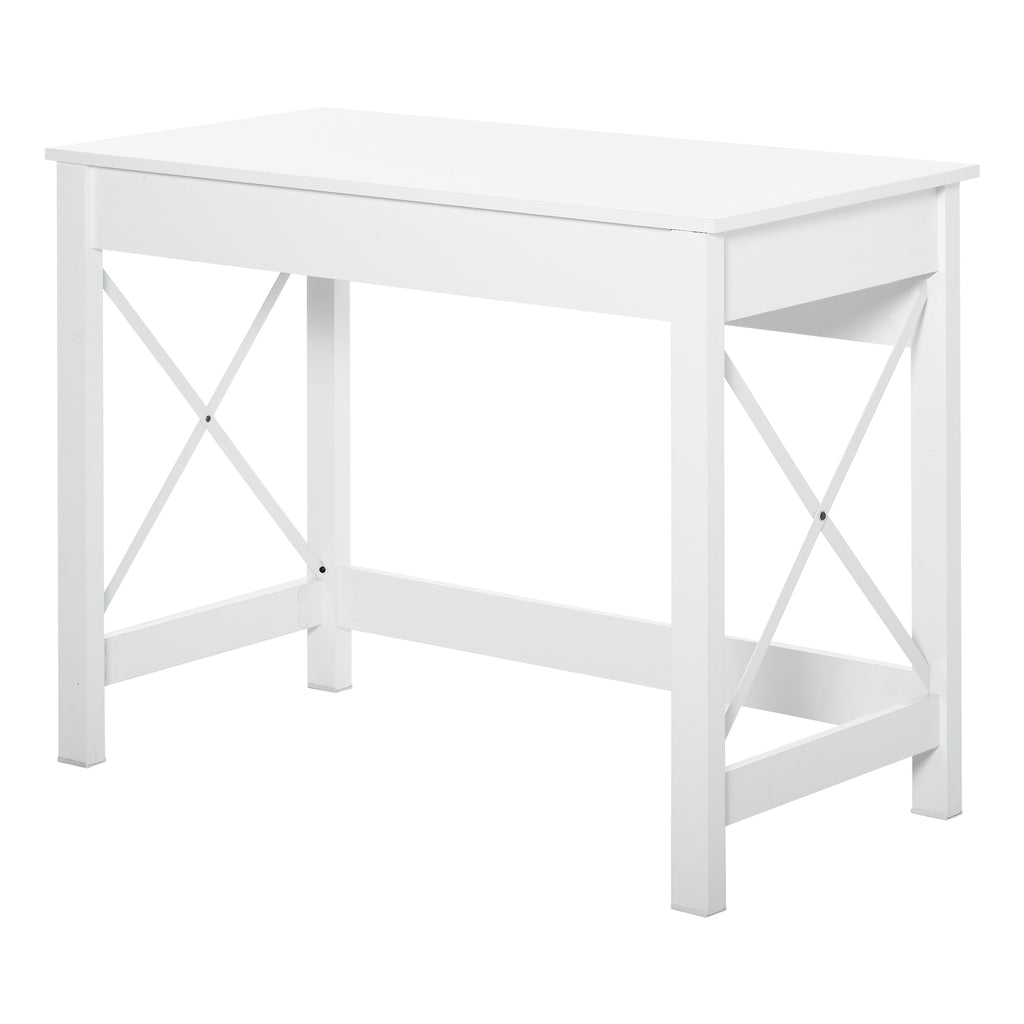 HOMCOM Modern and Minimalist PC Desk in Wood and Steel, 105x50x76 cm, White