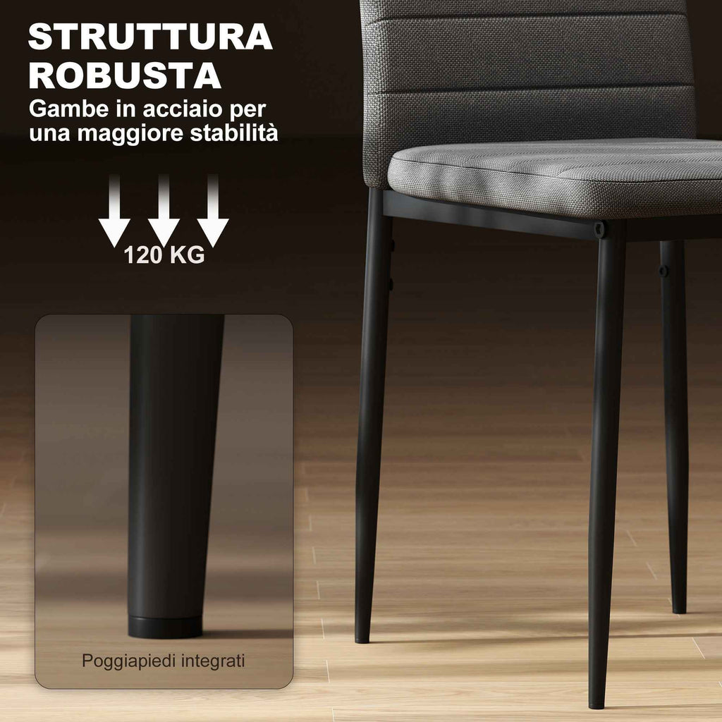 HOMCOM Set of 6 Upholstered Chairs for Living Room or Dining Room, Modern Kitchen Chairs, in Steel and Grey Fabric