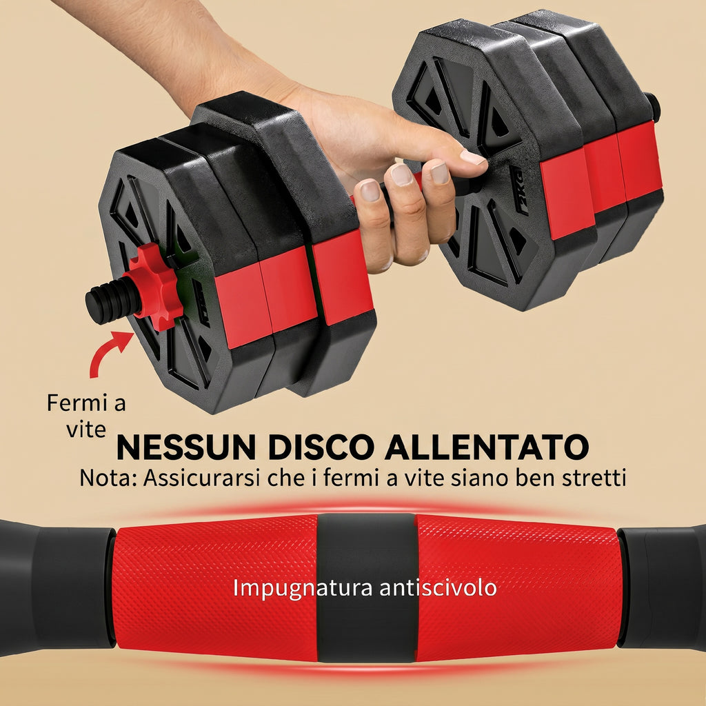SPORTNOW 6-in-1 Multifunction Gym Weight Set, 20kg Total, Made of Plastic and Sand, 125x18x18 cm, Red