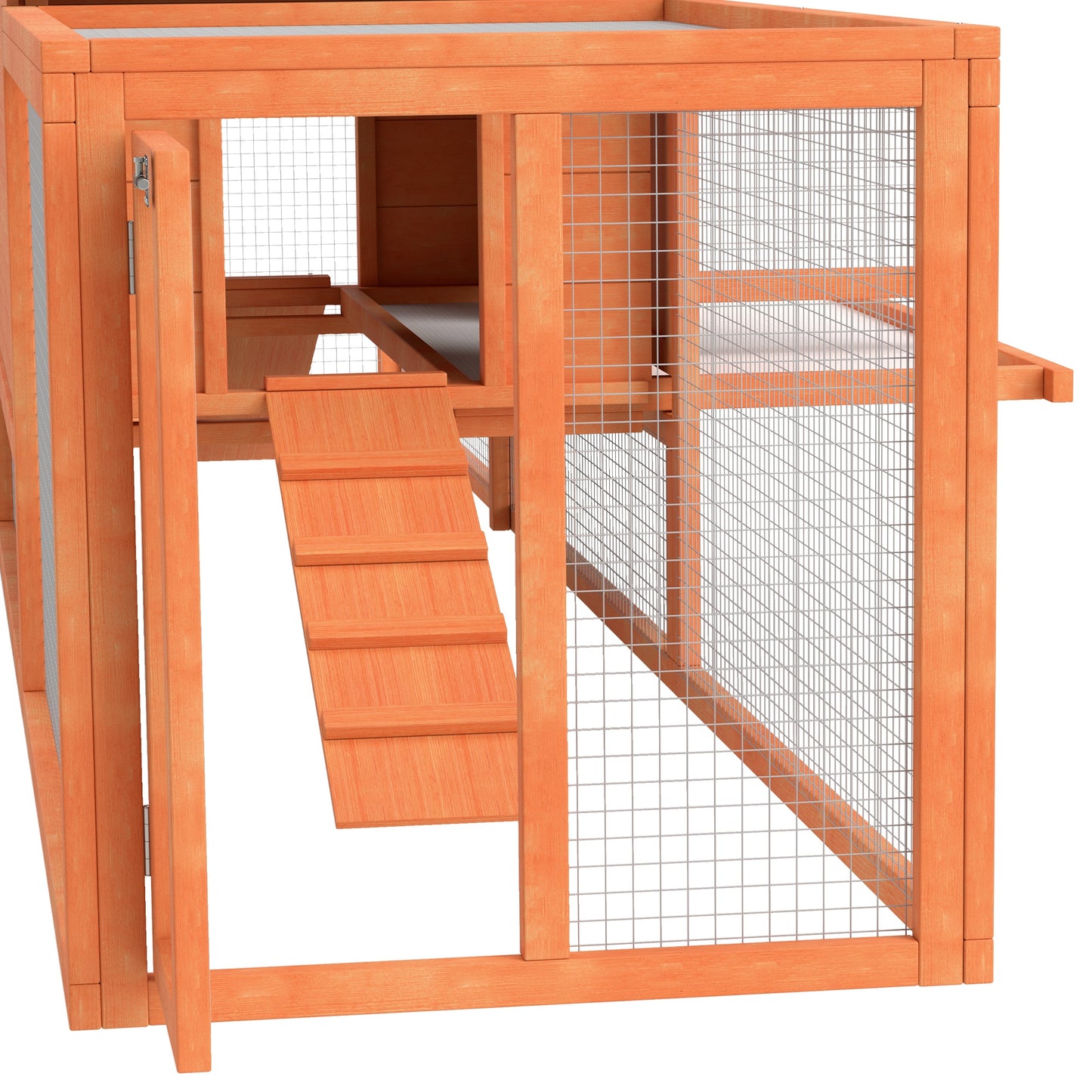 Rabbit Hutch with House, Ramps and 2 Wooden Runs, 309x69. 5x87cm, Orange