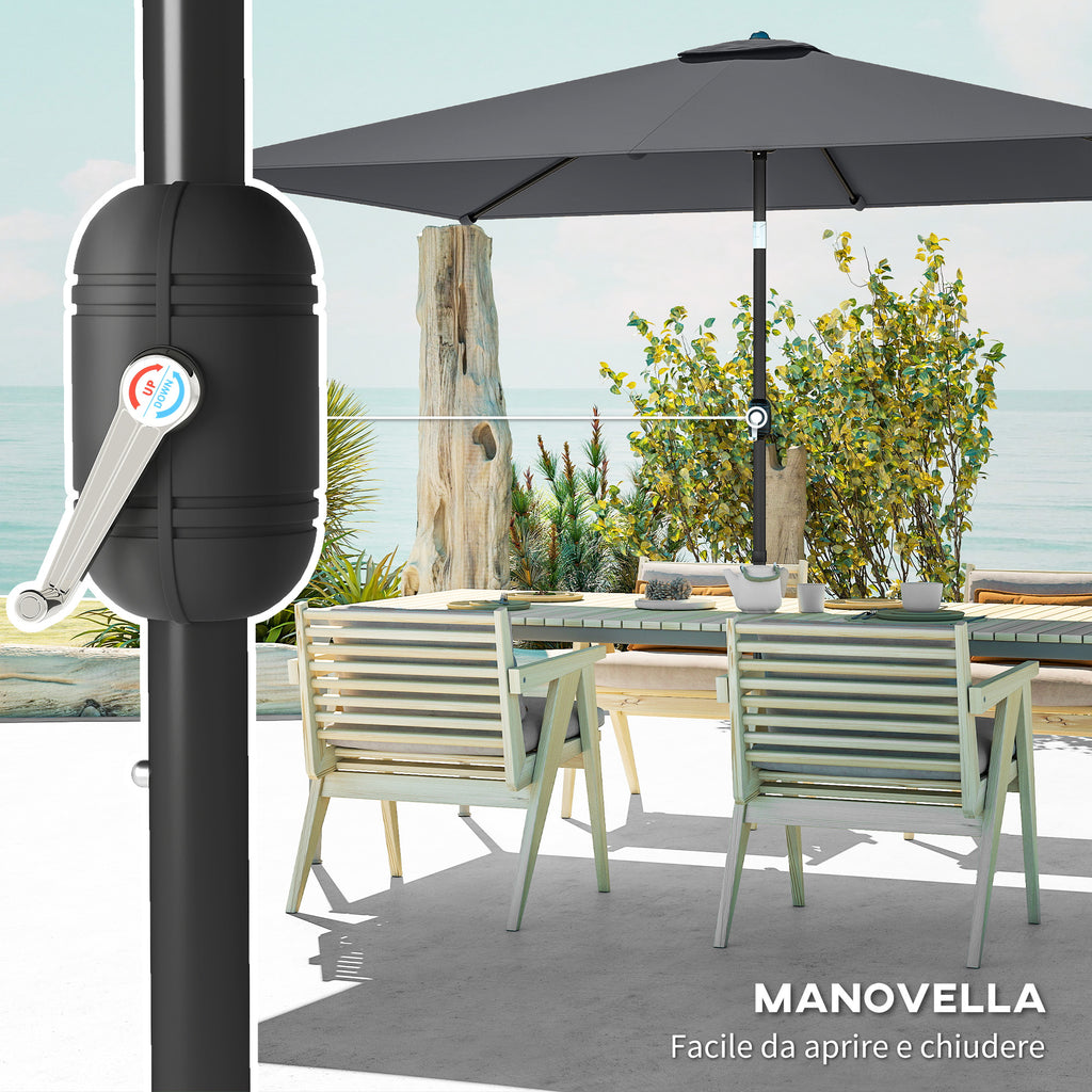 Outsunny 3x2m Rectangular Garden Umbrella with Crank Handle, Metal and Polyester, Dark Grey