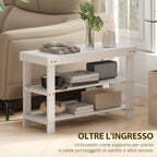 Low Bamboo Shoe Bench with 2 Slatted Shelves and Seat, 70x28x45 cm, White