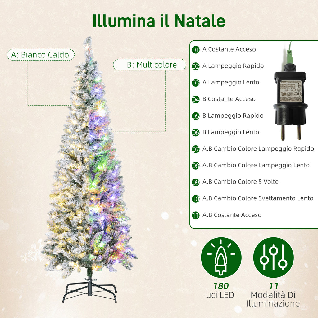 Snow-Covered Christmas Tree with 180 LED Lights, 11 Effects and 479 Branches, Ø65x180 cm, Green and White