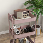 3-Tier Beauty Cart with Handles and 4 Wheels, Steel, 45x30.6x79 cm, Pink