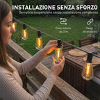 HOMCOM Outdoor String Lights with 50 LED Lights IP44, in PET and Plastic, 1800x3.8x9 cm, Black and Transparent