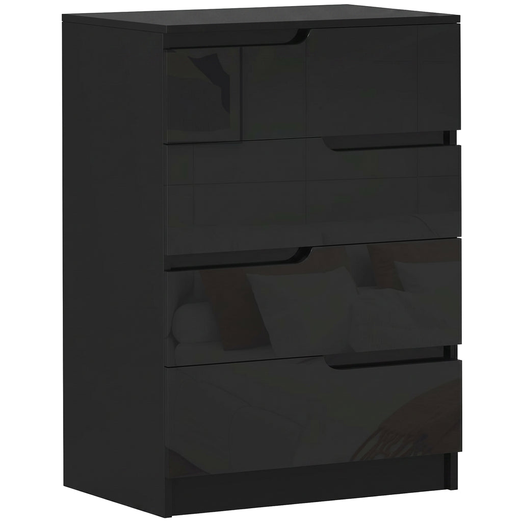 HOMCOM Modern and Minimalist 4-Drawer Wooden Chest of Drawers, 60x40x85 cm, Glossy Black