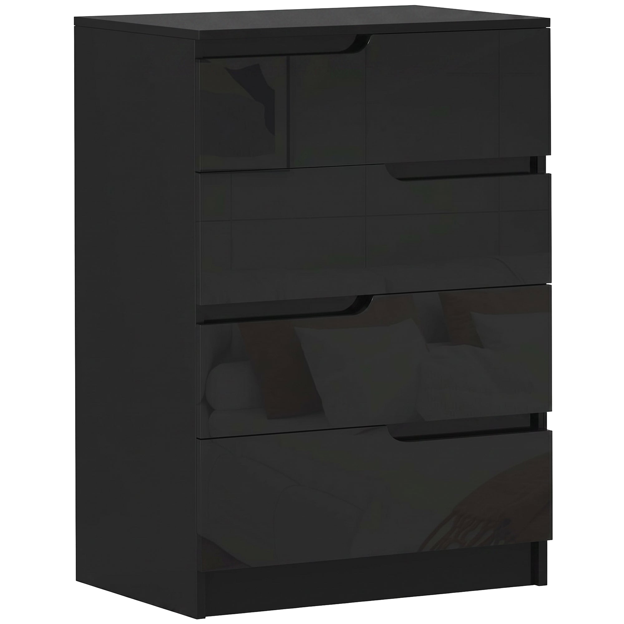HOMCOM Modern and Minimalist 4-Drawer Wooden Chest of Drawers, 60x40x85 cm, Glossy Black