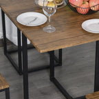 5 Piece Industrial Style Table and Stool Set for Kitchen, Home or Restaurant, Black and Wood Color
