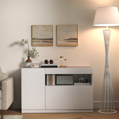 Modern Low Sideboard with Soft-Close Doors and Push-Opening, Adjustable Shelves, White