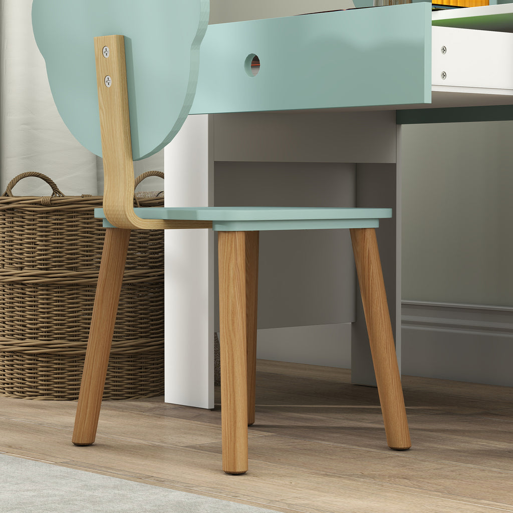 Children's Desk Set with Drawer and Chair with Bear Backrest, Ages 3-8 Years, Green