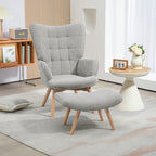 Relaxing Chair with Footstool in Corduroy with High Back and Armrests, Grey
