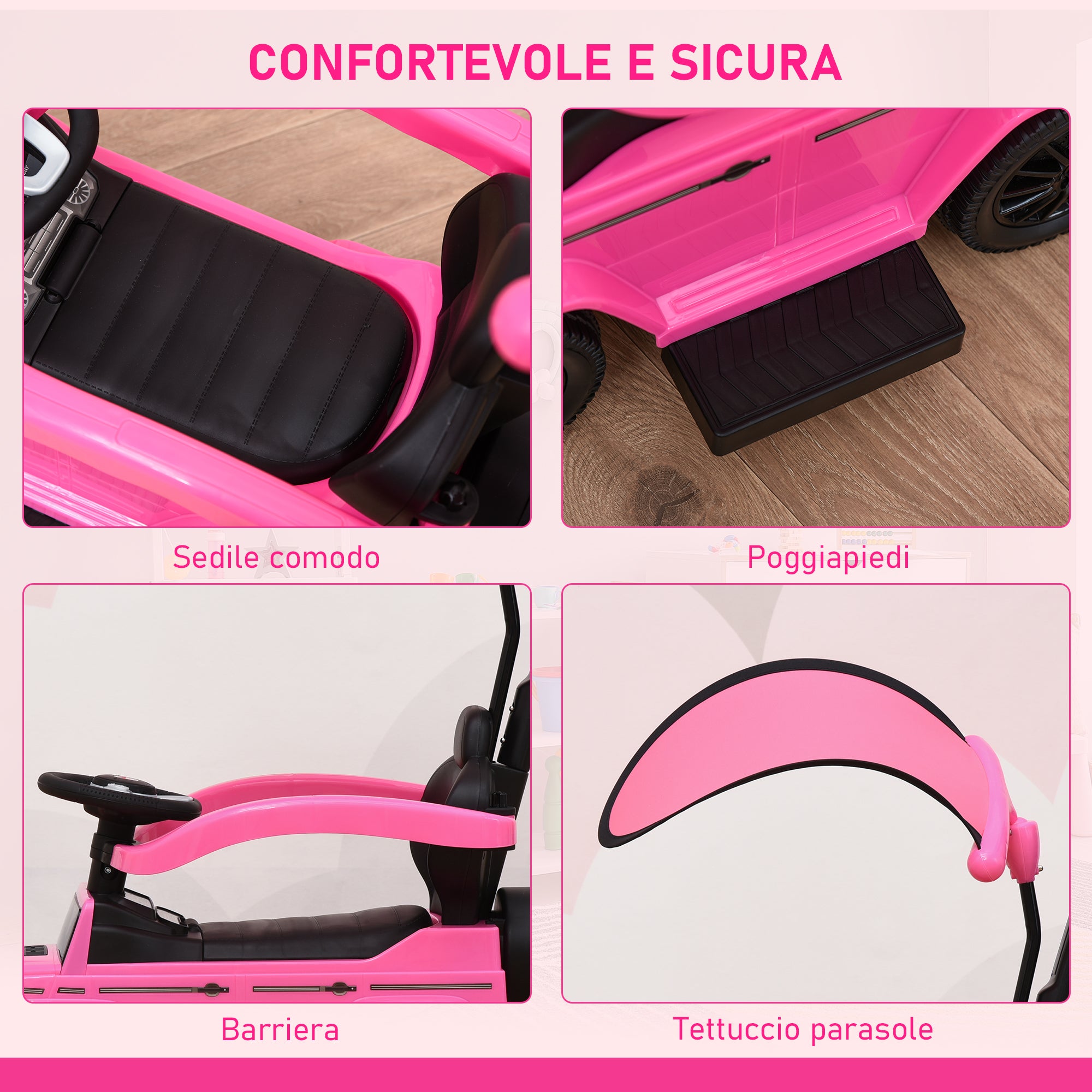 Push Car for Children 12-36 Months with Mercedes License, Canopy and Handle, 85.5x40. 5x95 cm, Pink