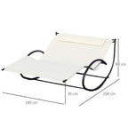 Outsunny 2-Seater Sun Lounger, Metal and Textilene Rocking Garden Lounger, 140x200x36-88cm, Cream White