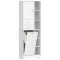 White Bathroom Cabinet, Tiltable Laundry Basket, Drawers