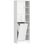 White Bathroom Cabinet, Tiltable Laundry Basket, Drawers