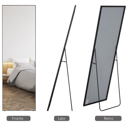 Vertical Wall or Floor Mirror in Metal and Aluminum Alloy, 50x2x161.5 cm, Black