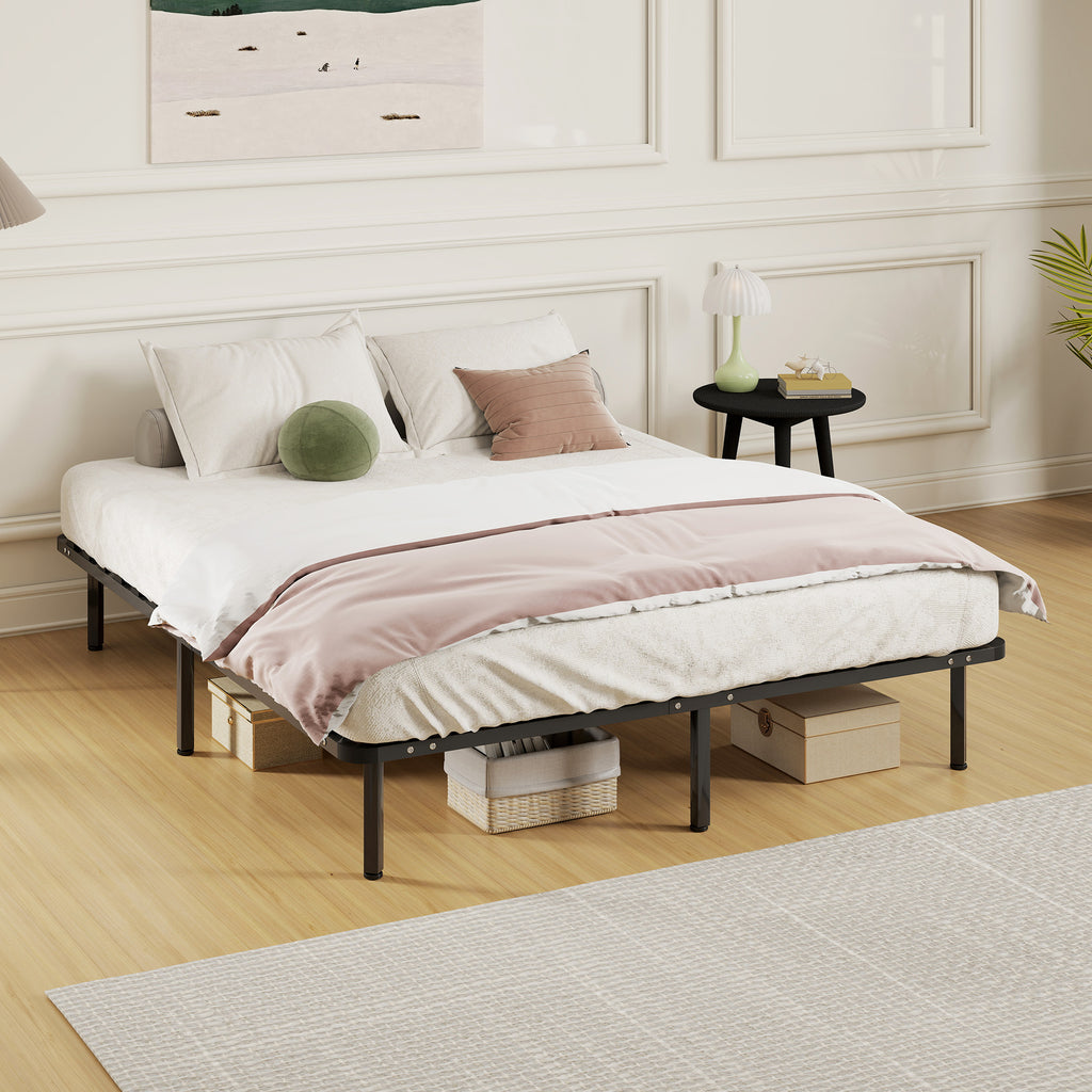 HOMCOM Industrial Double Bed with 28 Slats and Storage Space, in Wood and Steel, 190x160x31 cm, Black and Wood