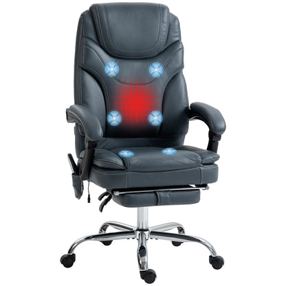 Office Chair with Massage and Heat with Footrest, in PU Leather and Steel, 67x67x113-121 cm, Grey