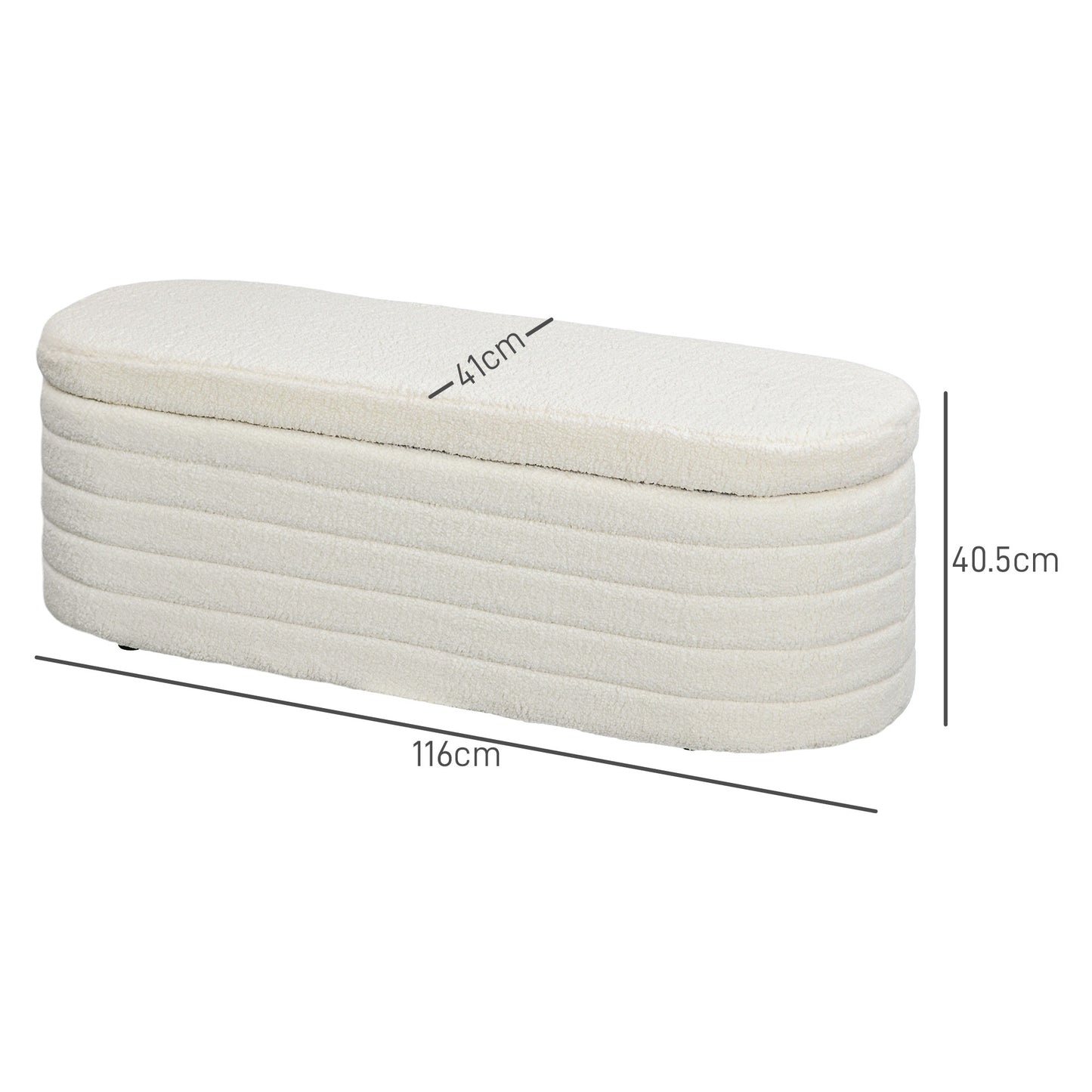 Teddy Fabric Bed End Bench with Storage Compartment for Entrance and Bedroom, 116x41x40.5cm, Cream