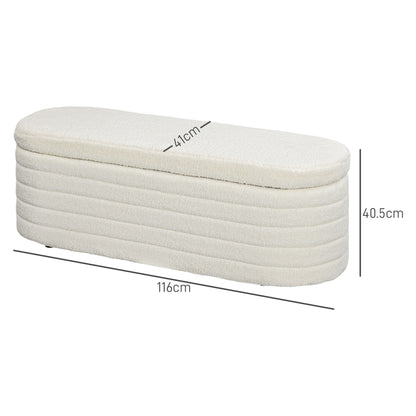 Teddy Fabric Bed End Bench with Storage Compartment for Entrance and Bedroom, 116x41x40.5cm, Cream