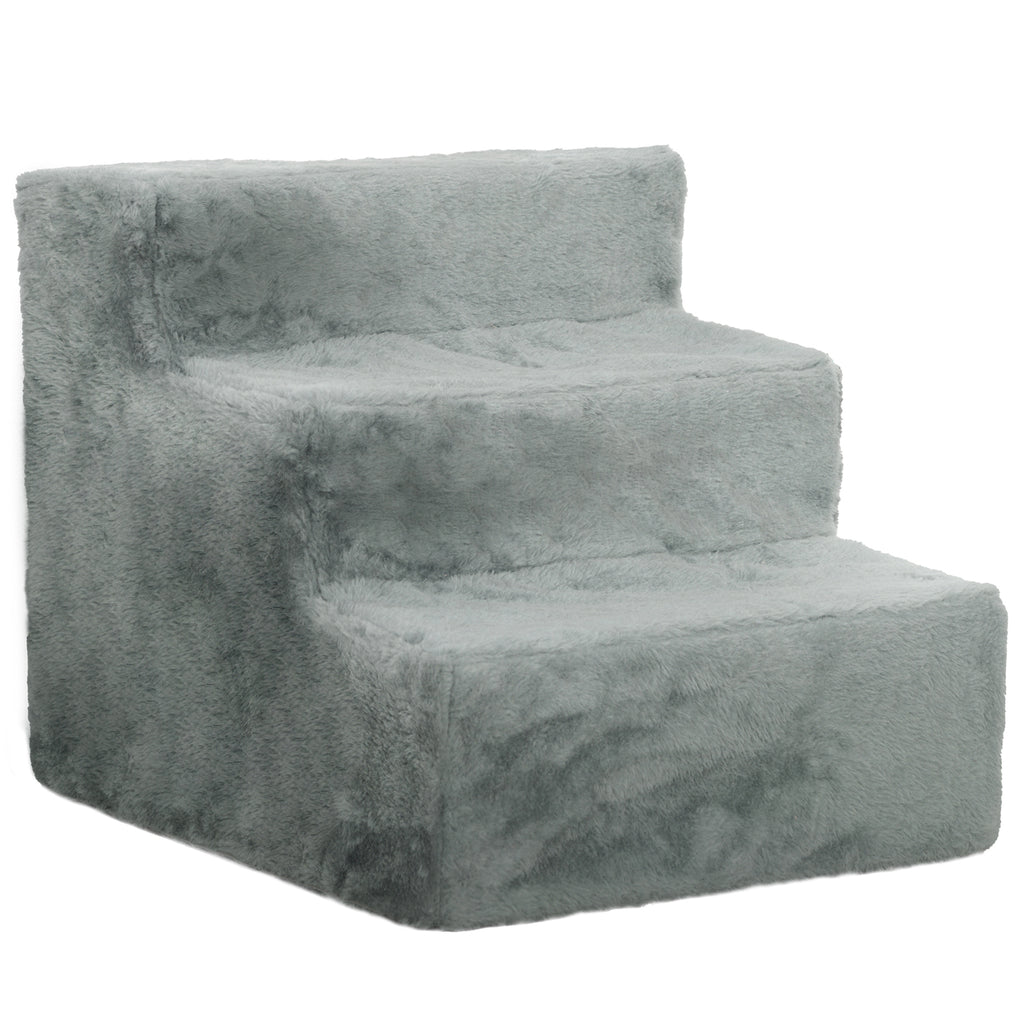 PawHut 3-Step Dog Ladder, 4.5kg Removable and Washable Velvet Step for Dogs and Cats, Light Grey