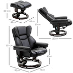Relaxing Chair with Ottoman, Footrest and Massage Function, 145° Reclining and 360° Swivel, Black