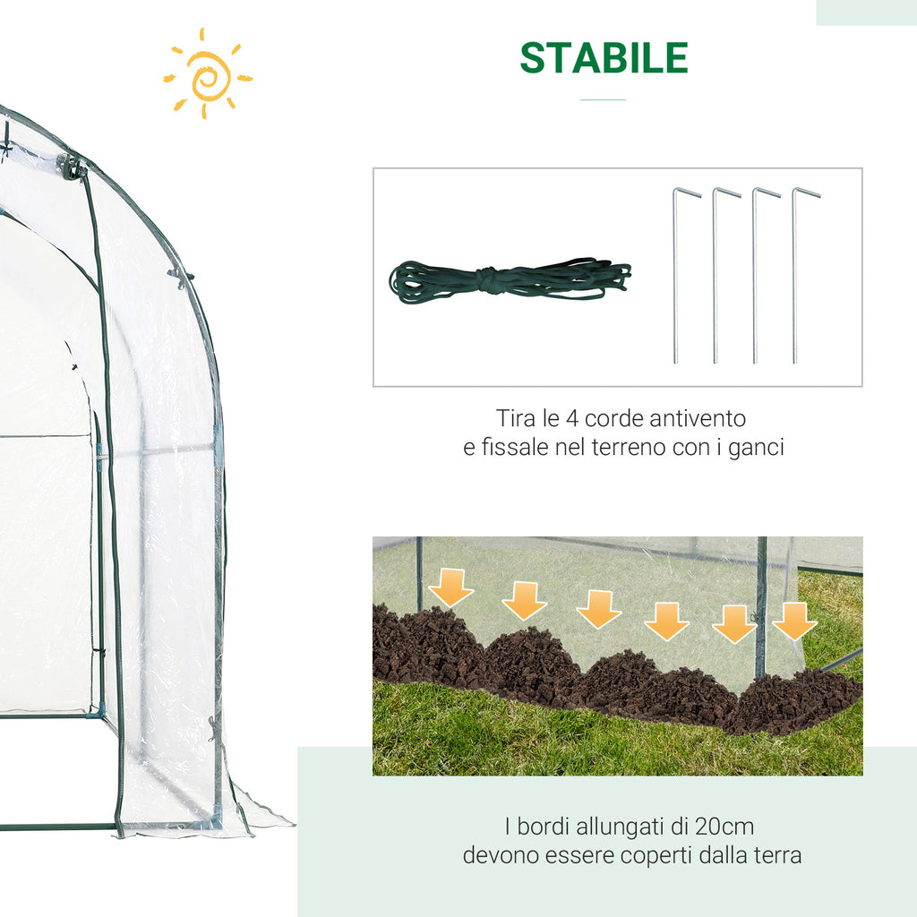 Outsunny Garden Tunnel Greenhouse, Balcony Greenhouse for Plants and Vegetables with PVC Cover, Roller Door and Steel Frame, 2x2.5x2m