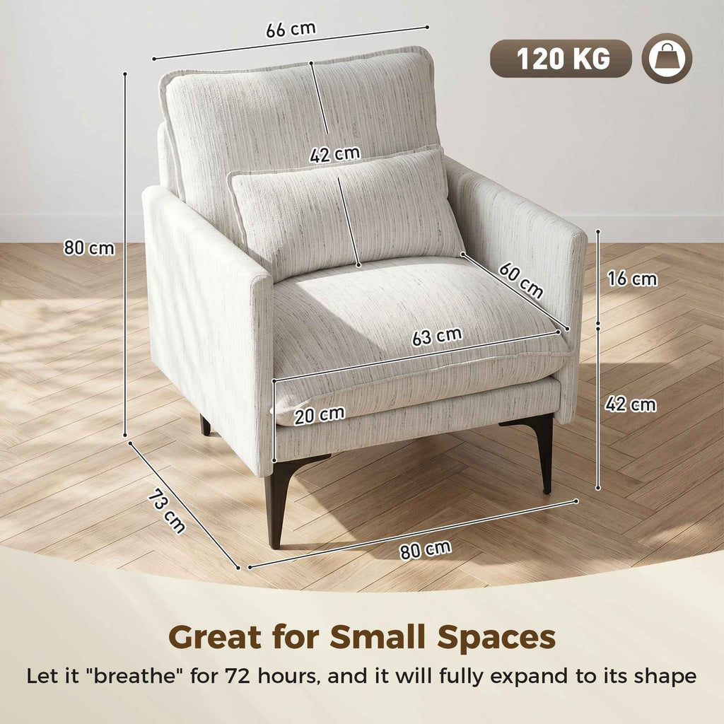 HOMCOM Linen-Effect Fabric Upholstered Living Room Armchair with Lumbar Cushion, White