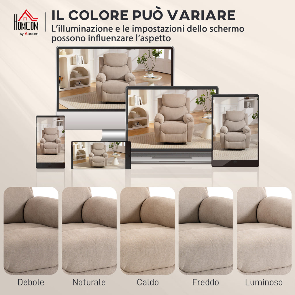 Manual Fabric Recliner Chair with Thick Cushion, Padded Armrests and Footrest, Beige