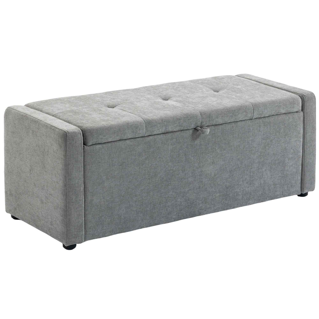 HOMCOM 142L Storage Bench, Wide Padded Seat, Linen, 200 kg Capacity, Light Grey