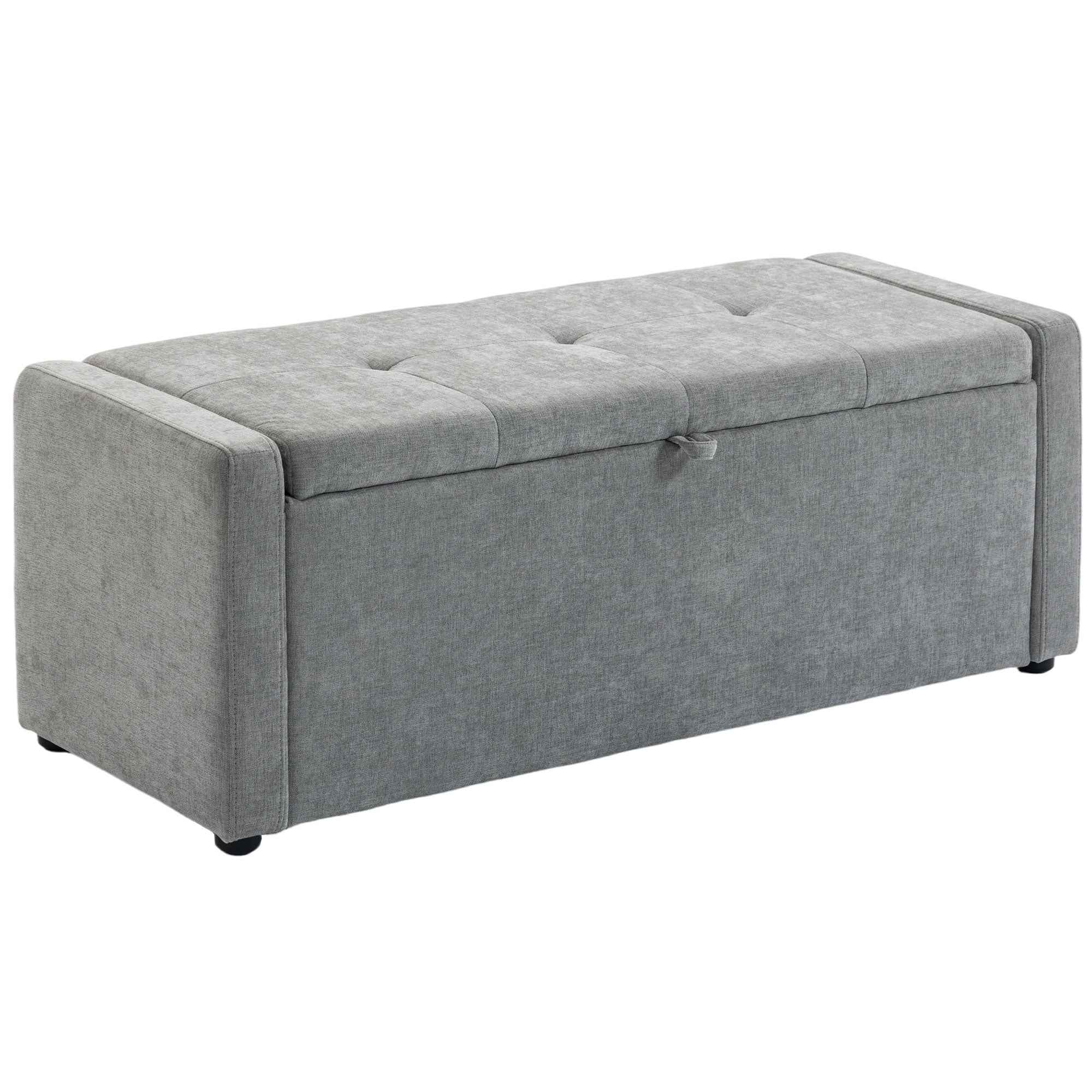HOMCOM 142L Storage Bench, Wide Padded Seat, Linen, 200 kg Capacity, Light Grey