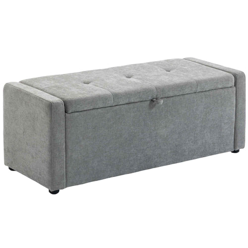 HOMCOM 142L Storage Bench, Wide Padded Seat, Linen, 200 kg Capacity, Light Grey