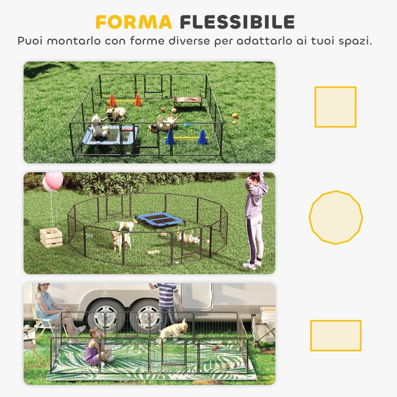 Dog and Puppy Playpen with 12 Modular Panels and 2 Entrances, 80x1.5x60cm - Borge' Group Limited