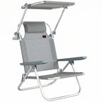 Outsunny 6-Level Reclining Deck Chair with Adjustable Canopy and Headrest, Aluminum and Mesh, 62x68x79, Gray