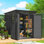 Garden Shed with 2 Entrances, 3 Windows and Air Vents, in PP and Aluminum, 182x182x196 cm, Dark Grey