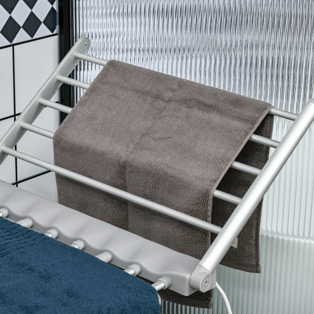 Electric Heated Drying Rack with Wings, Foldable, Space-Saving, Aluminum Alloy, 144 x 53 x 91 cm, Silver